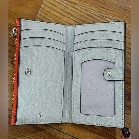 Kate Spade Small Slim Bifold Wallet Spencer Stripe Orange and White - Picture 5 of 6